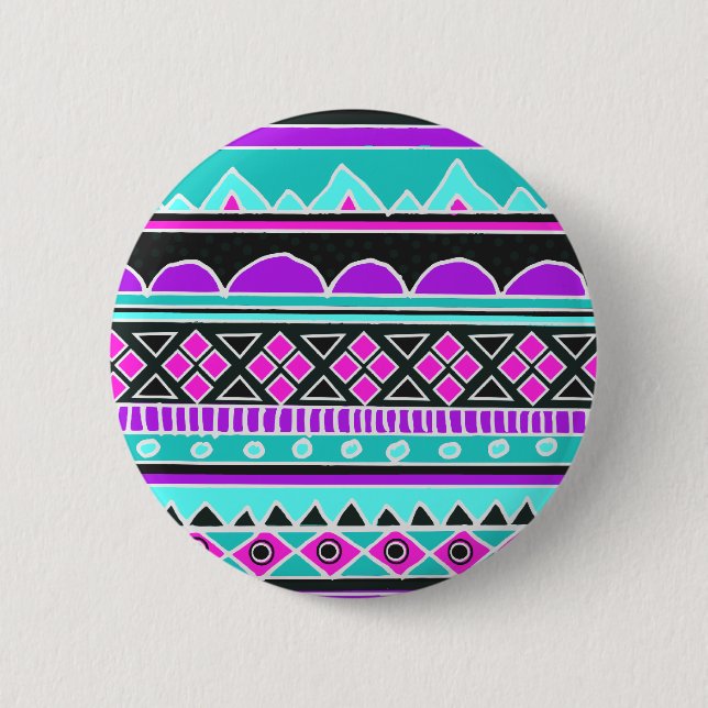 Helles blaues und lila Stammes- Muster Button (Vorderseite)