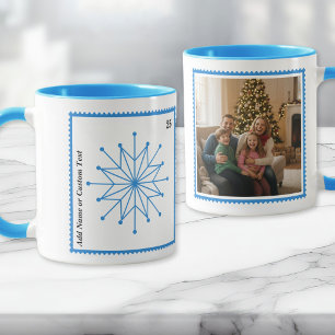 Helles blaues Weihnachts-Schneeflocken-Foto-Mug  Tasse