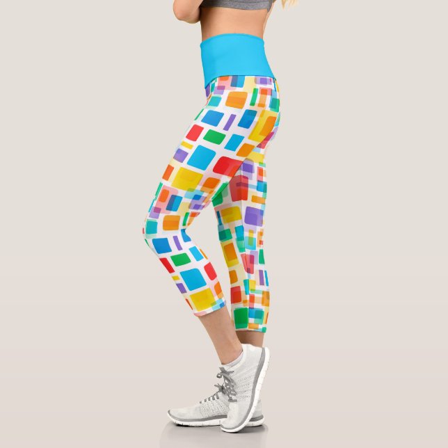 Helles blaugrünes Orange Lila Art Muster Capri Leggings (Links)