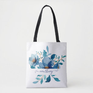 Helles Blautöne Wasserfarbe floral personalisiert
