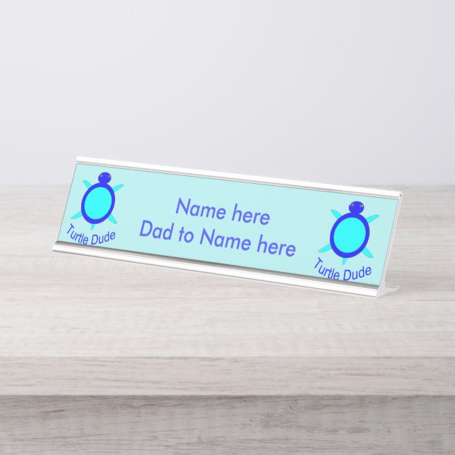 Helles Blue Turtle Typ Custom Desk-Zeichen Schreibtischnamensplakette (Vorderseite )