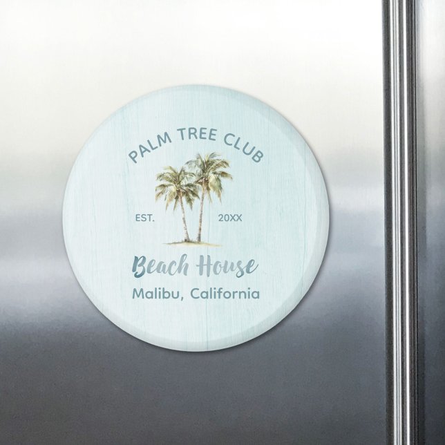 Helles Blue Wood Coconut Palm Trees Beach House Magnet (In situ)