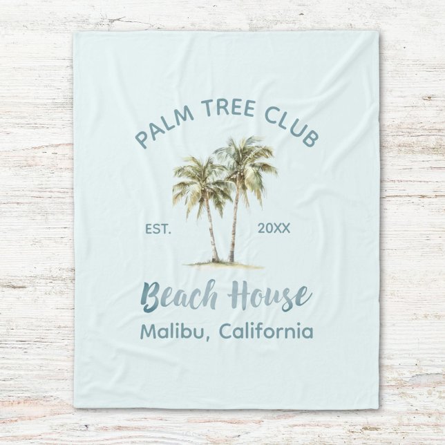 Helles Blue Wood Palm Trees Modernes Beach House Fleecedecke (In situ)