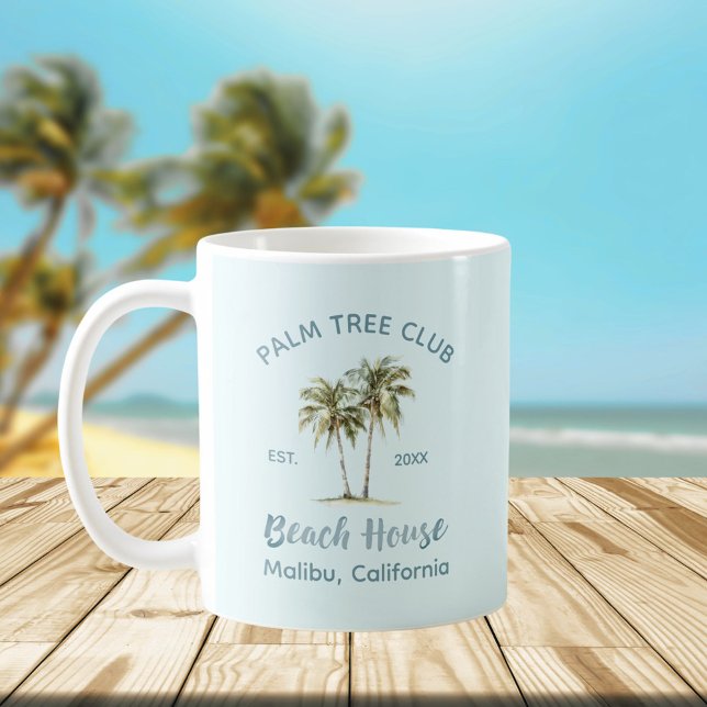 Helles Blue Wood Palm Trees Modernes Beach House Kaffeetasse (In situ, beach)