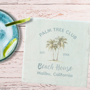 Helles Blue Wood Palm Trees Modernes Beach House Steinuntersetzer
