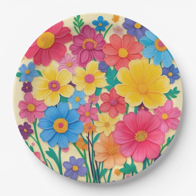 Helles Blumendesign für Sonderveranstaltungen farb Pappteller (Vorderseite)