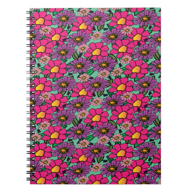 Helles, blumengeschmücktes Notebook Notizblock (Vorderseite)
