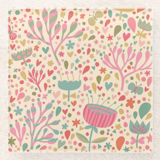 Helles Blumenmuster Glasuntersetzer (Vorderseite)