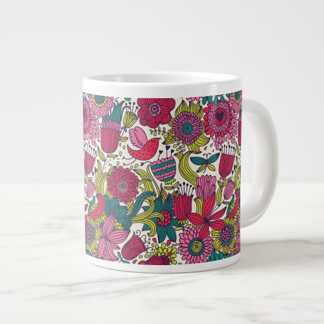 Helles Blumenmuster Jumbo-Tasse (Vorderseite Rechts)