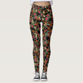 Helles Blumenmuster mit grünen Folien Leggings