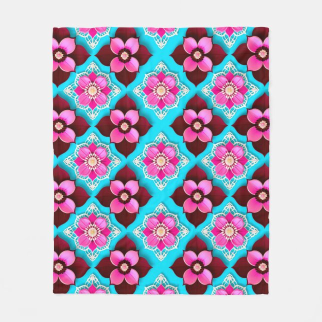 Helles Blumenmuster mit rosa Blume Fleecedecke (Vorderseite)