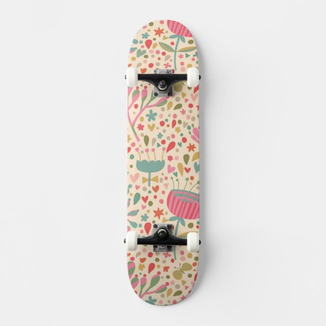 Helles Blumenmuster Skateboard (Vorderseite)