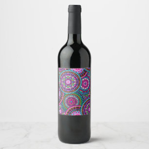 Helles Bohemisches Boho Hippy-Chic-Muster Weinetikett