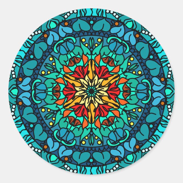 Helles Bohemisches Boho Mandala Chic Design Runder Aufkleber (Vorderseite)