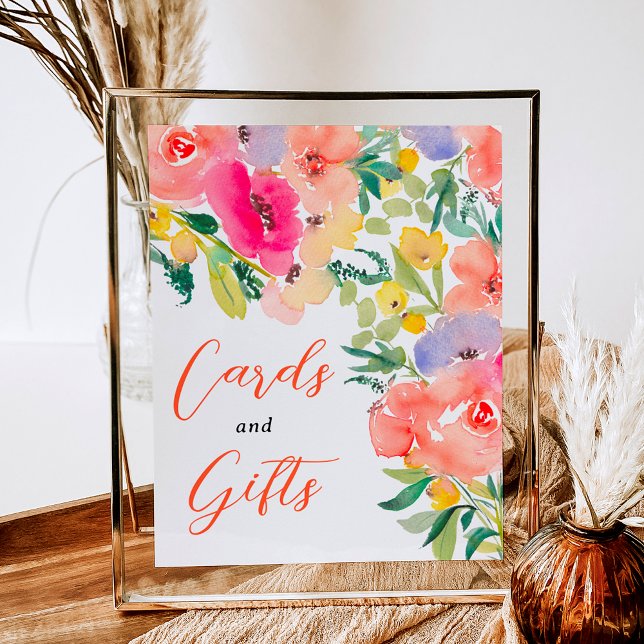 Helles Brautparty Boho Garden Blumenschild Poster (Bright bold boho garden floral bridal shower sign)