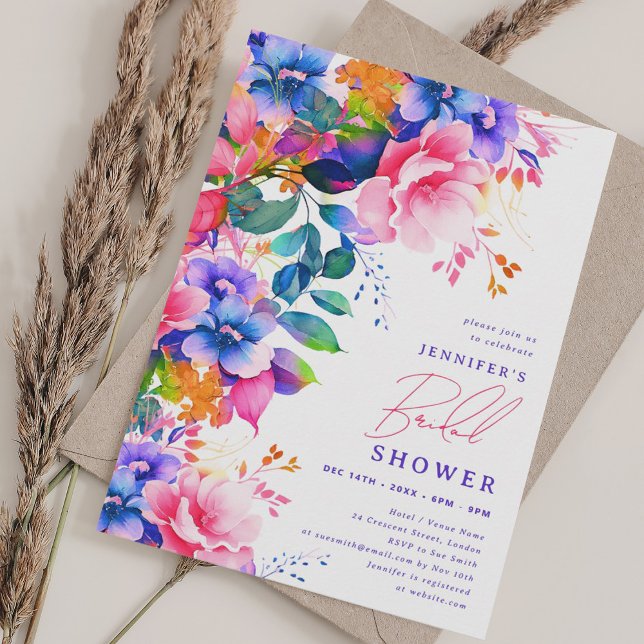 Helles Brautparty in der Gartenanlage Einladung (Bright Painted Garden Floral Bridal Shower Invitation)
