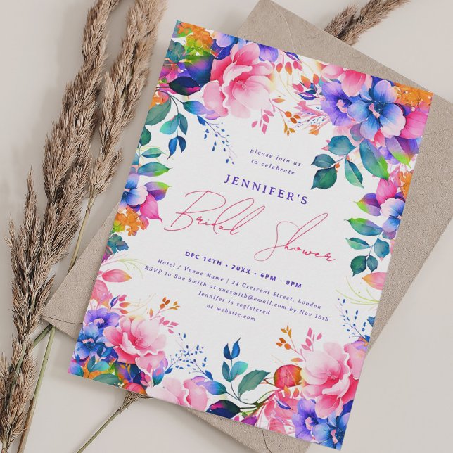 Helles Brautparty in der Gartenanlage Einladung (Bright Painted Garden Floral Bridal Shower Invitation)