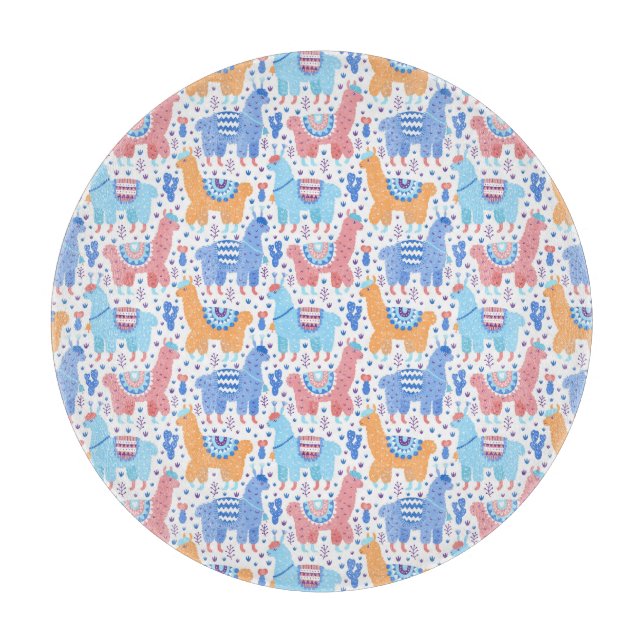 Helles buntes Alpaka-Muster Schneidebrett (Vorderseite)