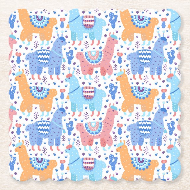 Helles buntes Alpaka-Muster Untersetzer (Vorderseite)