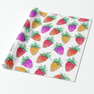 Helles buntes Aquarell-fruchtige Erdbeeren Geschenkpapier