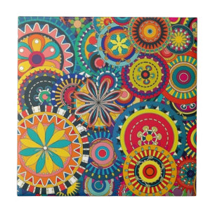 Helles buntes Boho Blumenmuster Fliese