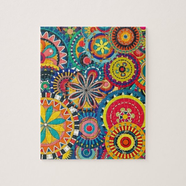 Helles buntes Boho Blumenmuster Puzzle (Vertikal)