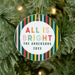 Helles, buntes, modernes Weihnachtsfamilien-Foto Keramik Ornament