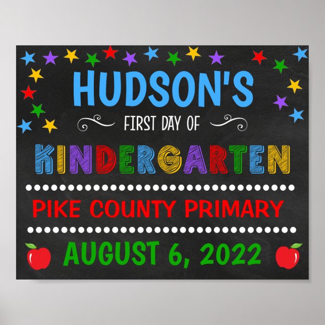 Helles Chalkboard Erster Tag Kindergartensignatur Poster (Vorne)