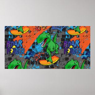 Helles, cooles nahtloses Muster mit Dinosaurier au Poster