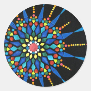 Helles Edelstein-Mosaik auf schwarzen Aufklebern Runder Aufkleber