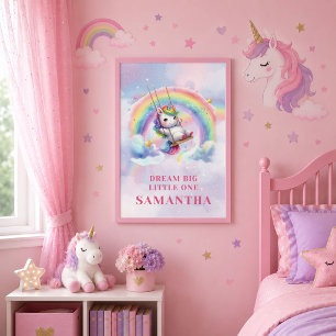 Helles Einhorn Rosa Lila Mädchen Geburtstag Wandge Poster