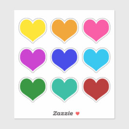 Helles farbenfrohe Liebe Herz Set 9 Aufkleber