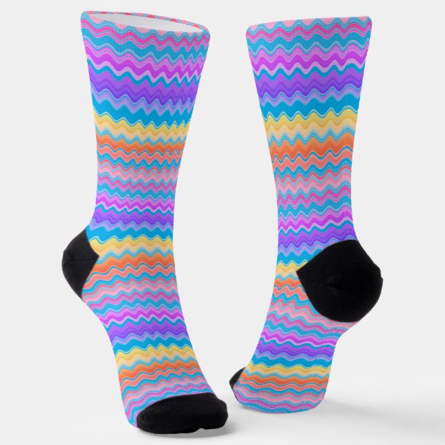 Helles, farbenfrohes, mehrfarbiges Wavy Zigzag-Mus Socken (Gewinkelt)