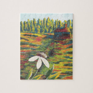 Helles farbiges Gemälde der Blume auf der Wiese Puzzle