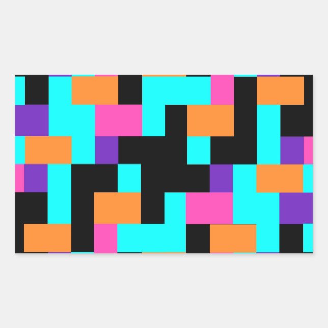 Helles, farbiges geometrisches Quadrat-Muster Rechteckiger Aufkleber (Vorderseite)