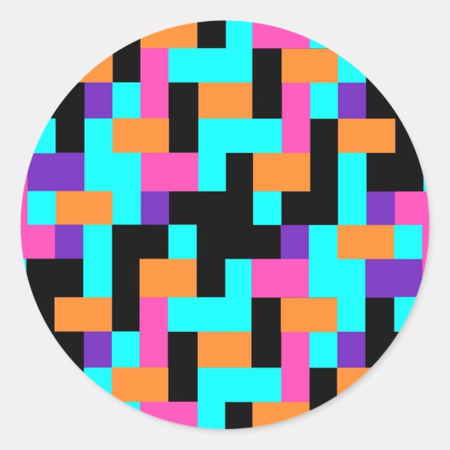 Helles, farbiges geometrisches Quadrat-Muster Runder Aufkleber (Vorderseite)