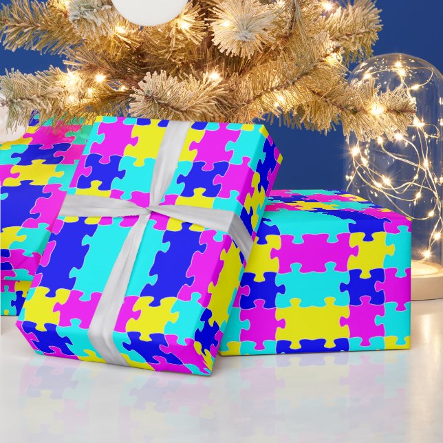 Helles, farbiges Puzzle Pink Blue & Yellow Geschenkpapier (Feiertage)