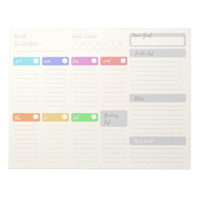 Helles, farbiges Wochenplaner Notepad Notizblock (Vorderseite)