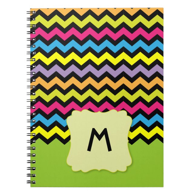 Helles farbiges Zickzack Muster u. Monogramm Notizblock (Vorderseite)