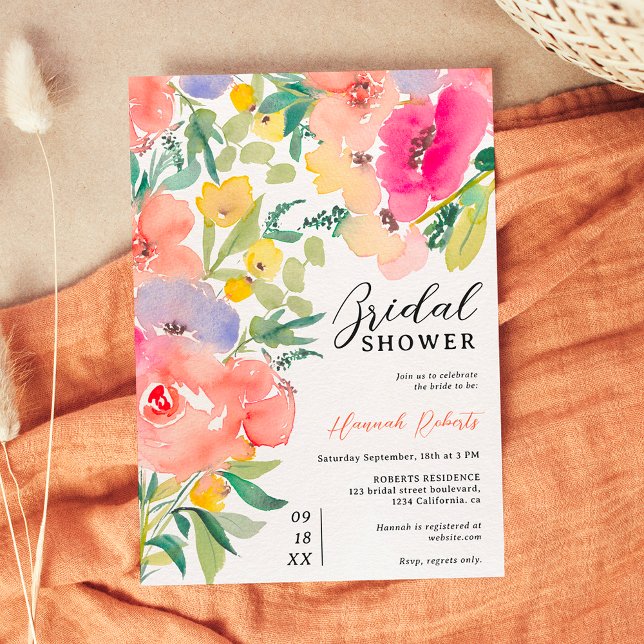 Helles, feines bohansardenes Brautparty Einladung (Bright bold boho garden floral bridal shower invitation)