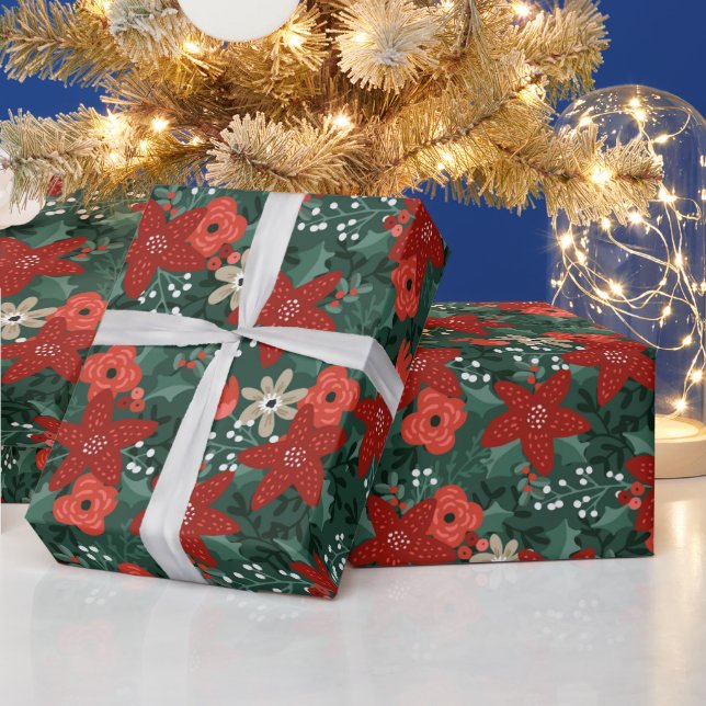 Helles, festliches, stilisiertes Blumenmuster Weih Geschenkpapier (Feiertage)