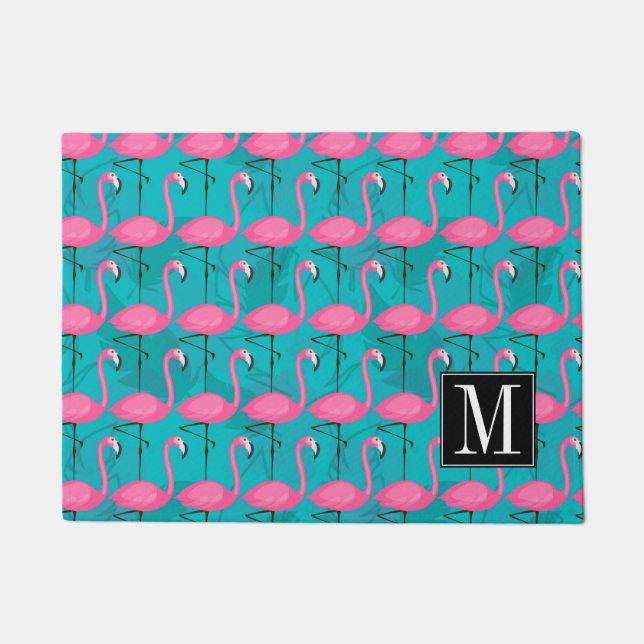 Helles Flamingo-Muster | addieren Ihre Initiale Fußmatte (Vorderseite)
