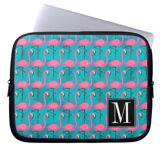 Helles Flamingo-Muster | addieren Ihre Initiale Laptopschutzhülle (Vorderseite)