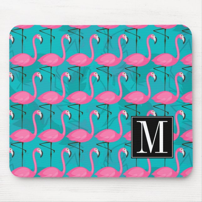 Helles Flamingo-Muster | addieren Ihre Initiale Mousepad (Vorne)