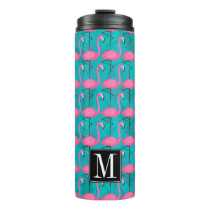 Helles Flamingo-Muster addieren Ihre Initiale Thermosbecher