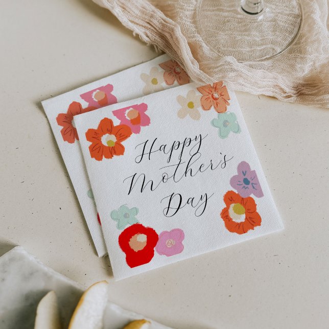 Helles florales Happy Mother's Day Brunch Party Serviette (Colorful floral Happy Mother's Day brunch napkins.)
