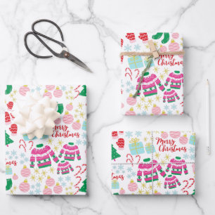 Helles Frohes Weihnachtsmuster Geschenkpapier Set