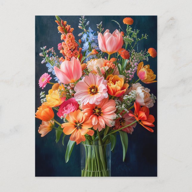Helles Frühlingsbouquet in Glasvase Postkarte (Vorderseite)