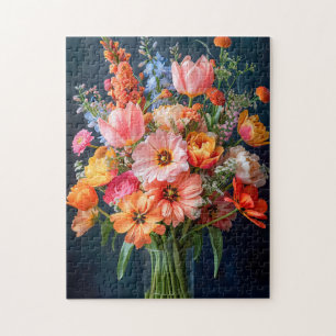 Helles Frühlingsbouquet in Glasvase Puzzle