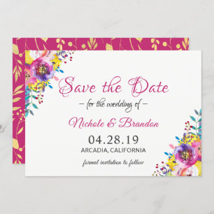 Helles Fuchsia Gold Blumen Spring Save the Date